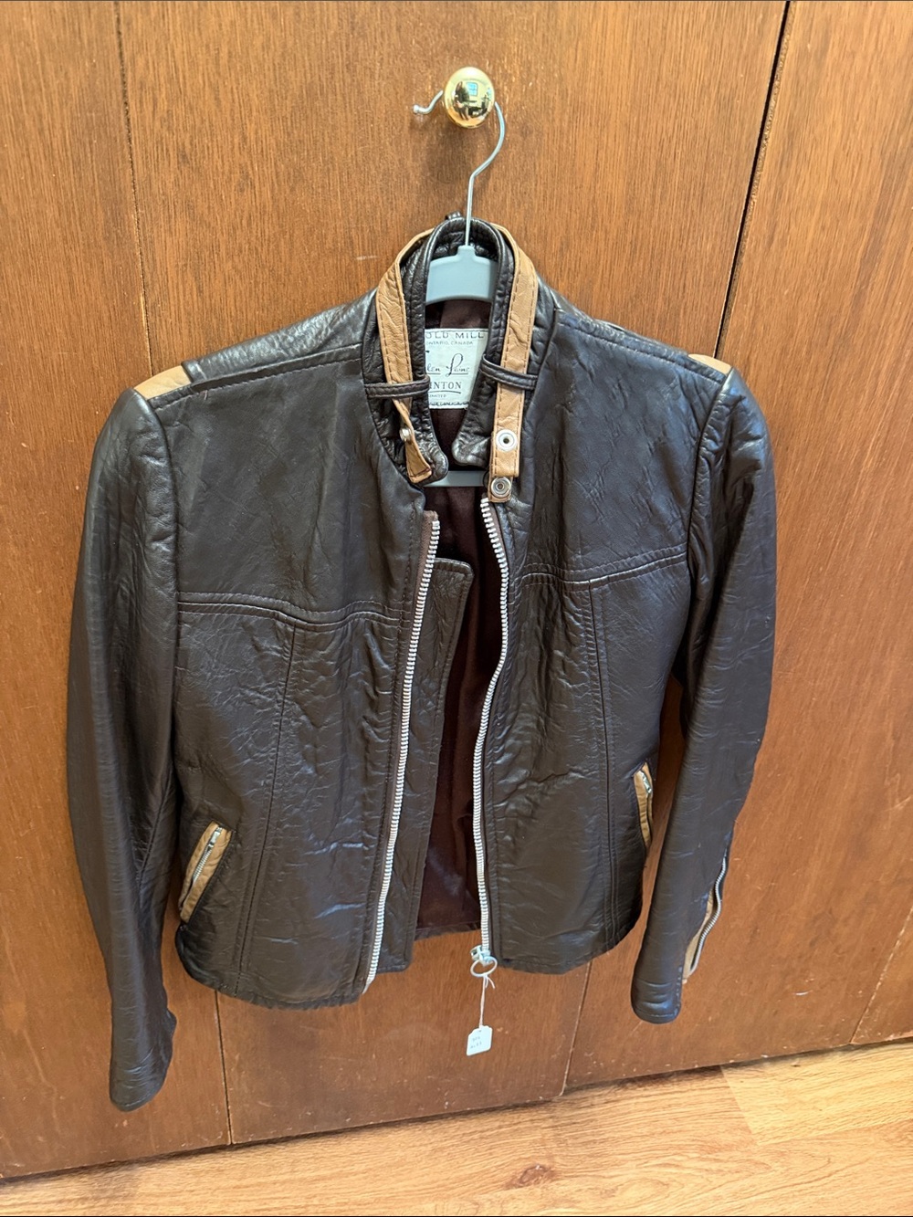 Vintage 70s the Glen Laine by Bainton Dark Brown Leather Jacket with Tan Trim